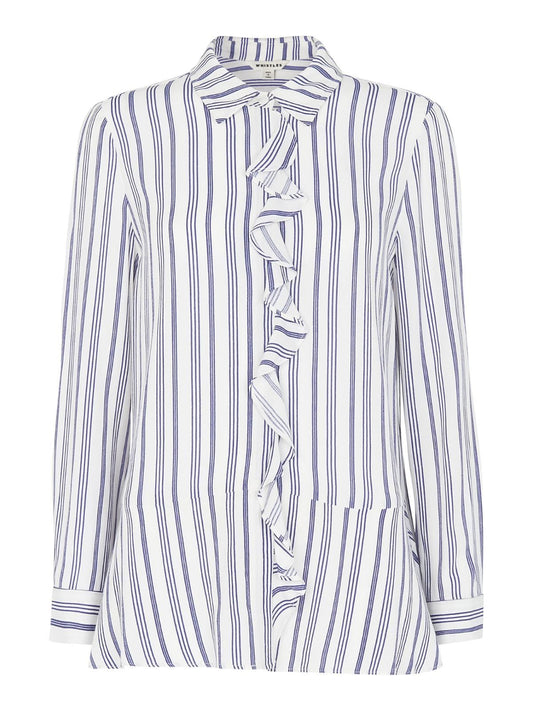WHISTLES Ladies Stripe Frill Front Shirt White/Multi Size UK4 RRP119 BNWT