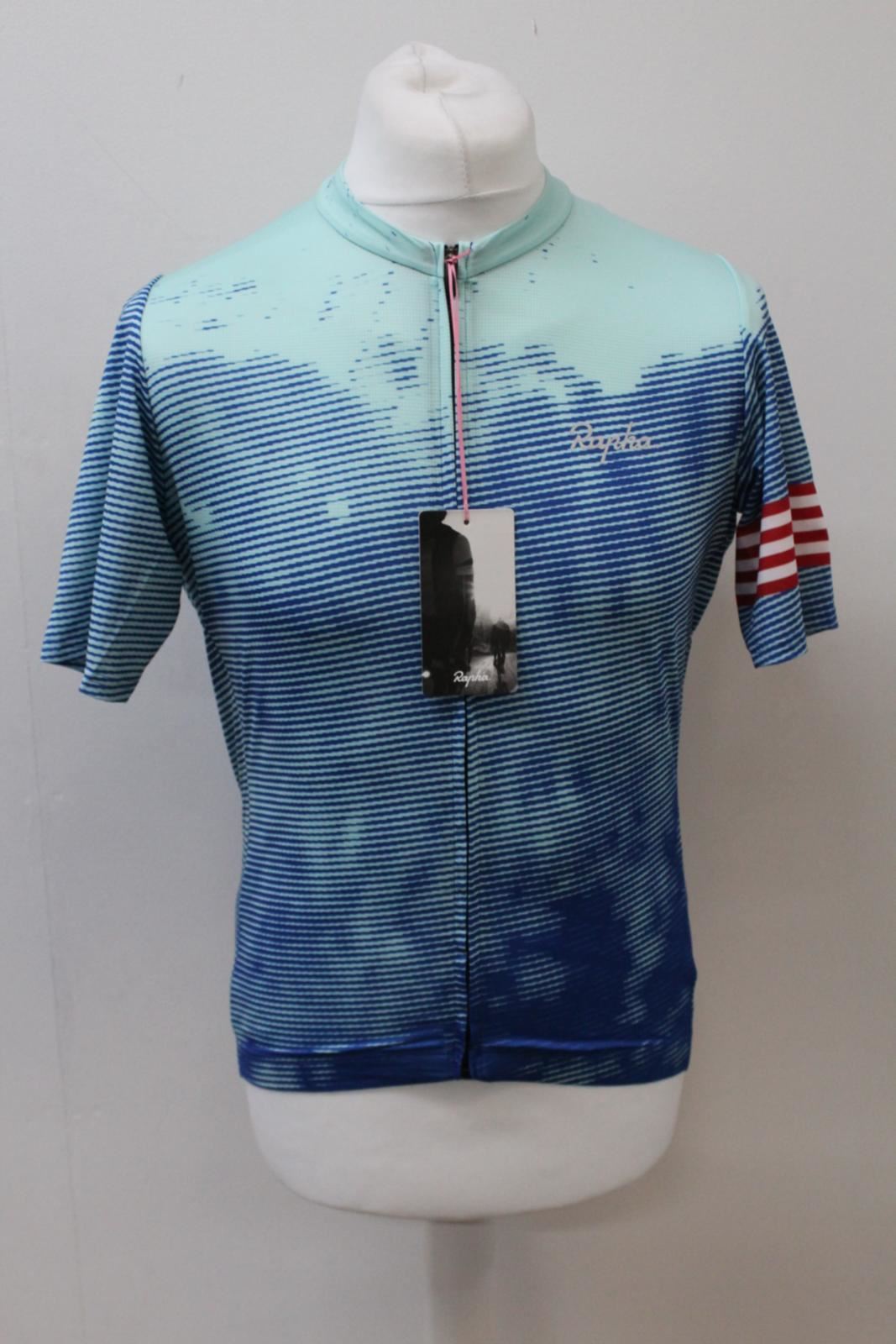 RAPHA Men's Blue Short Sleeve Abstract Print Limited Edition Jersey USA XL BNWT