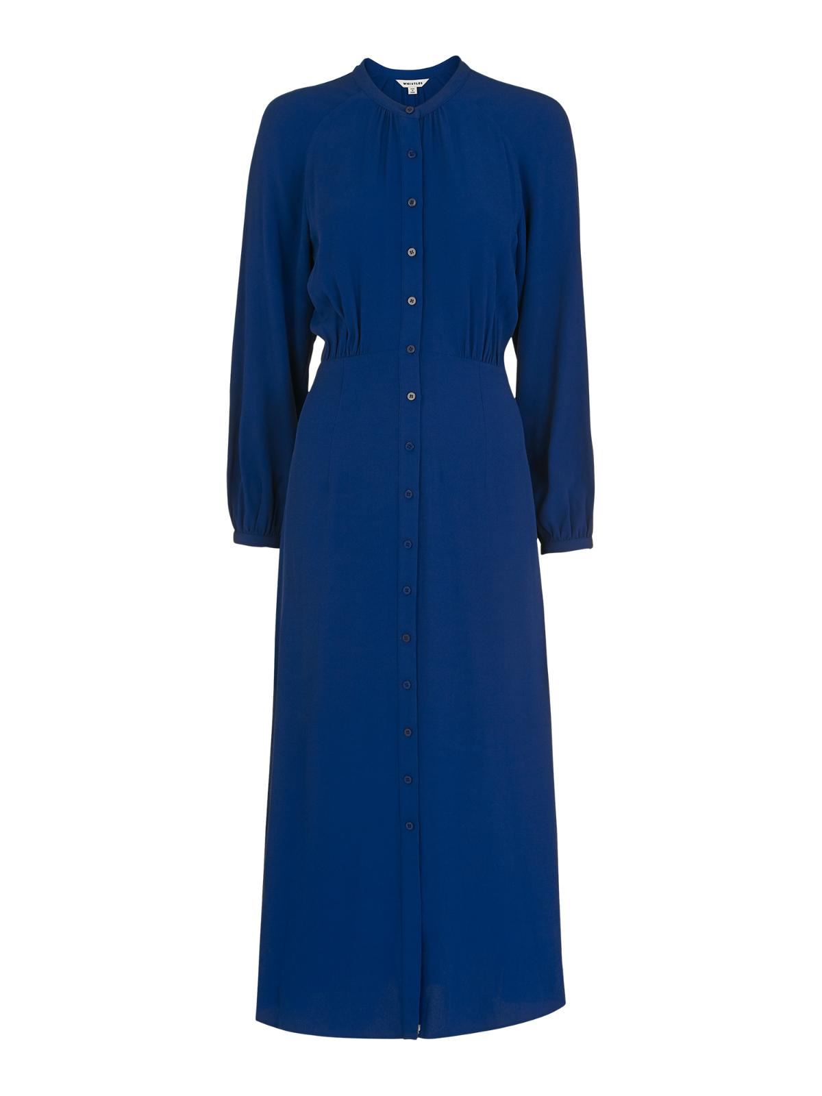WHISTLES Eloise Textured Shirt Dress Dark Blue Long Sleeved UK6 BNWT RRP149