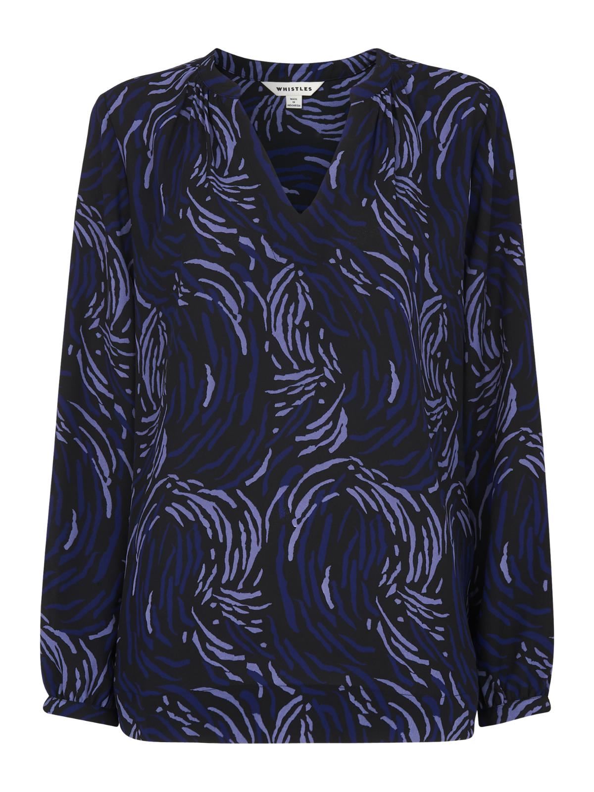 WHISTLES Ladies Reed Print V-Neck Blouse Top Purple Multi UK4 BNWT RRP119