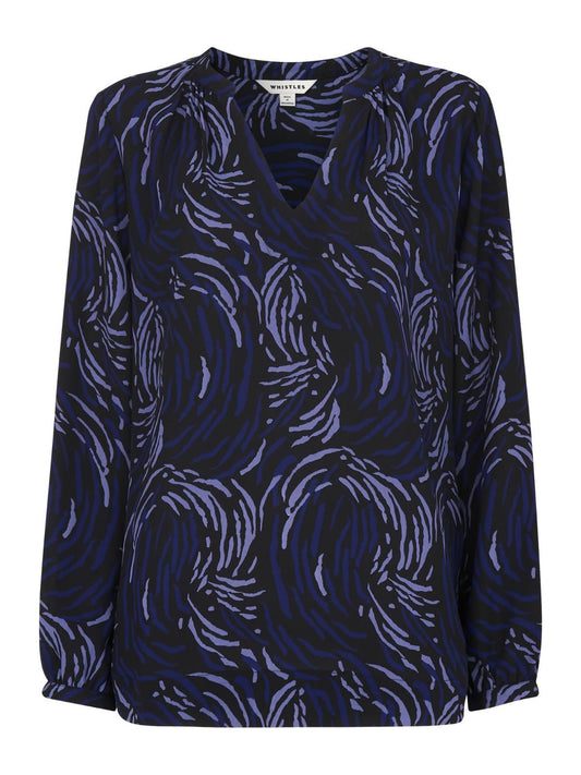 WHISTLES Ladies Reed Print V-Neck Blouse Top Purple Multi UK4 BNWT RRP119