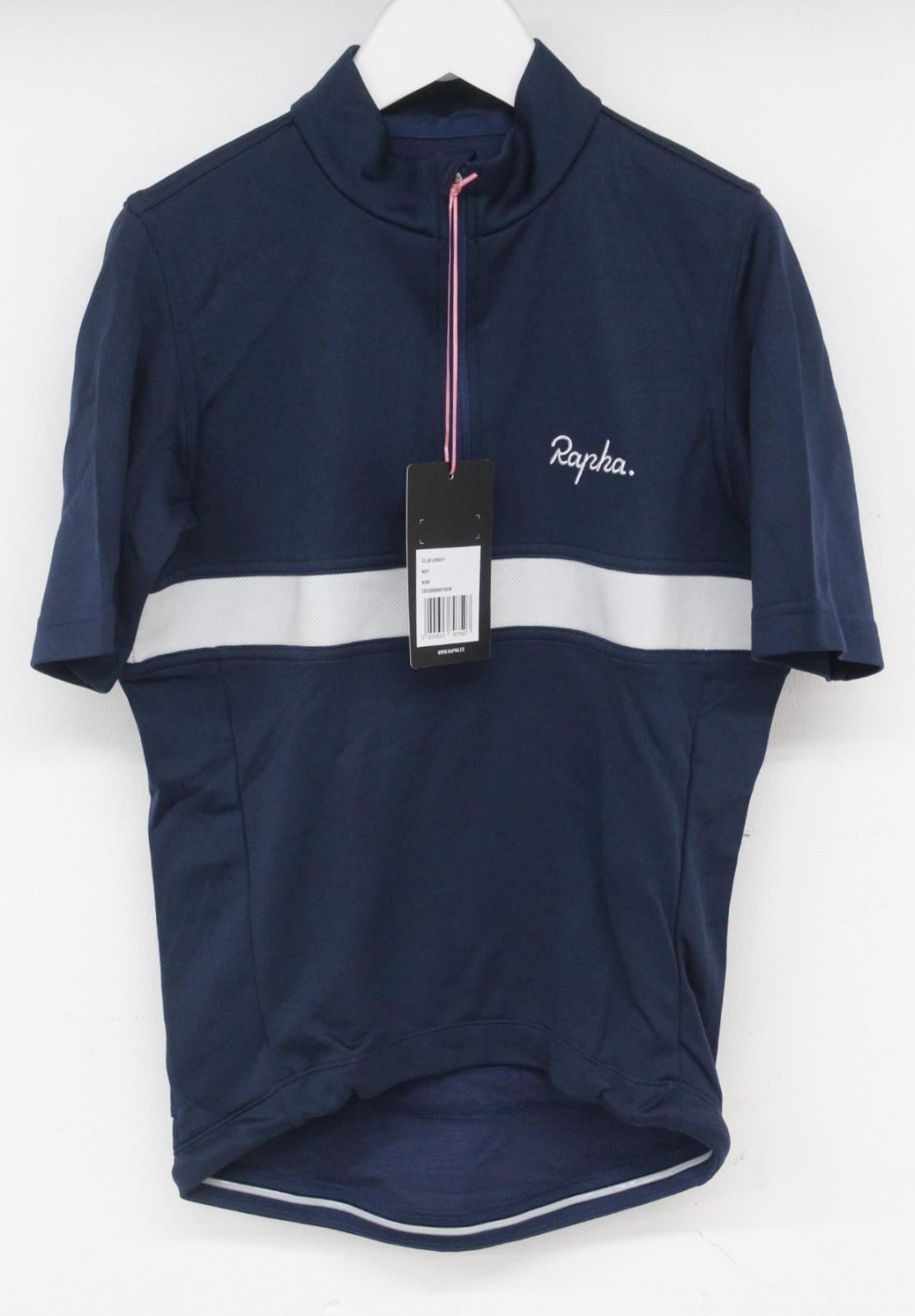 RAPHA Men's Navy Blue White Striped Zip Through Cycling Club Jersey XS BNWT