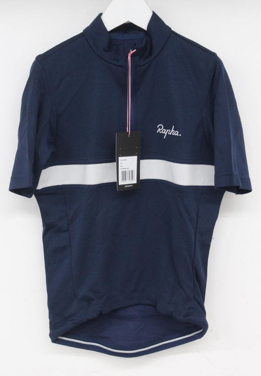 RAPHA Men's Navy Blue White Striped Zip Through Cycling Club Jersey XS BNWT