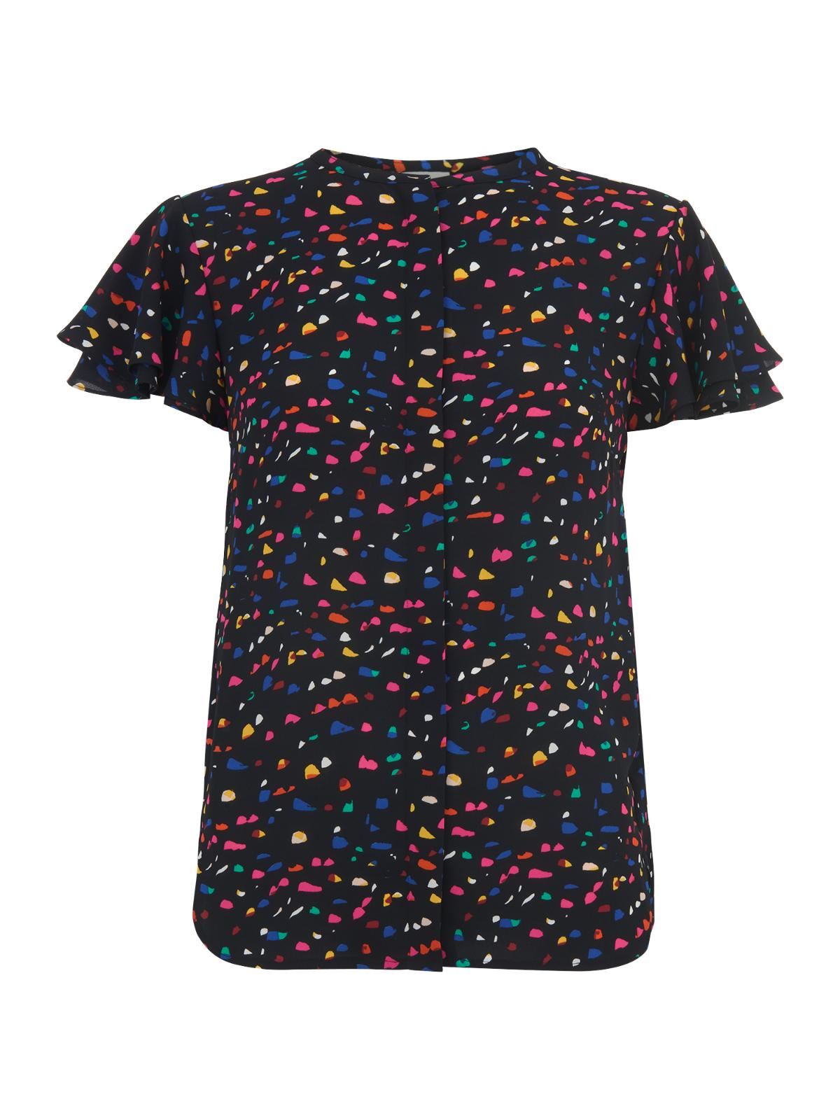 WHISTLES Ladies Fiesta Print Frill Top Short Sleeve Multicolour UK4 BNWT RRP99