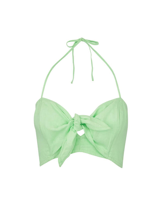 WHISTLES Ladies Lime Green Tie Front Linen Bralette Top UK4 RRP89 BNWT
