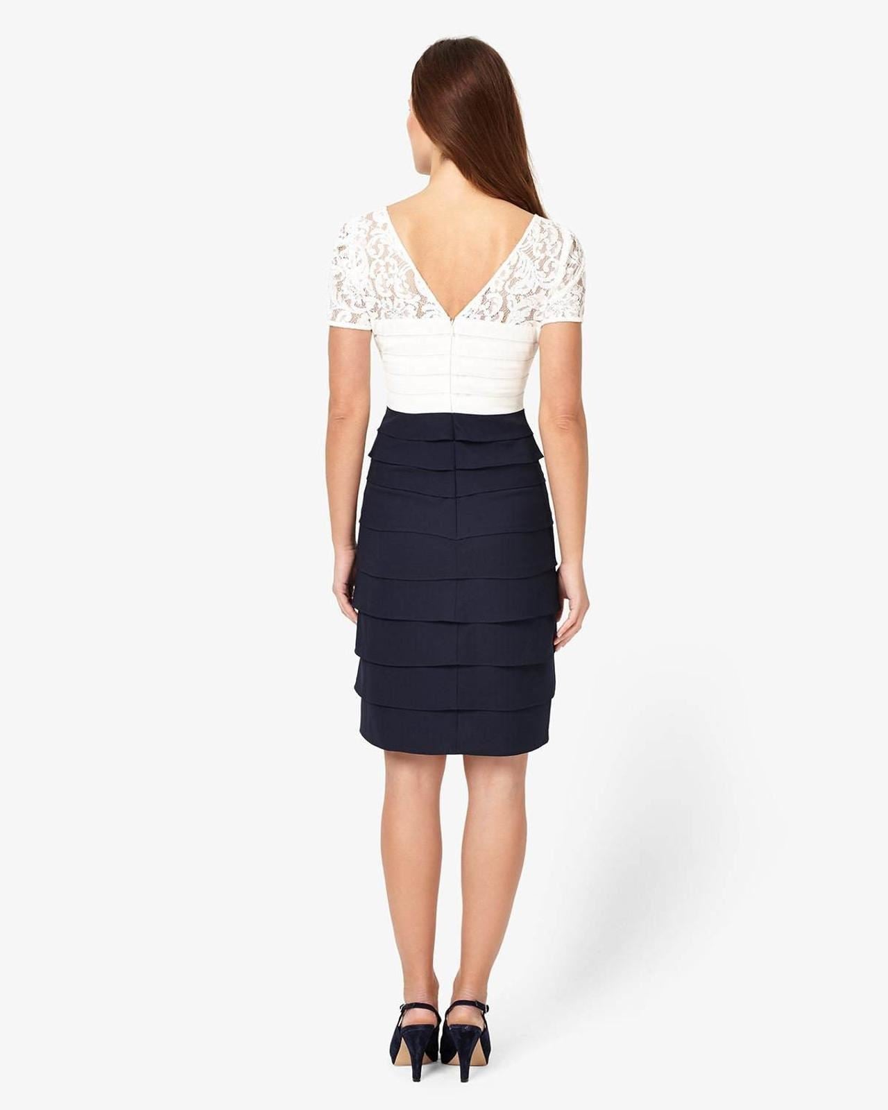 PHASE EIGHT Ladies Navy/Ivory Evie Lace Pleated Shift Dress UK18 BNWT RRP160
