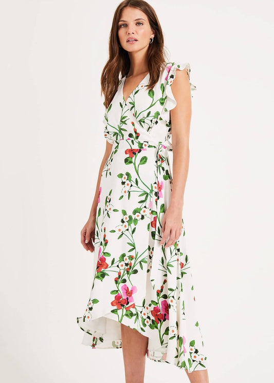 Phase Eight Posy Printed Wrap Wrap Dress Ivory/Multi Size UK8 RRP130