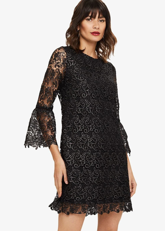Phase Eight Tiana Lace A-Line Dress Black/Gunmetal Size UK10 RRP99