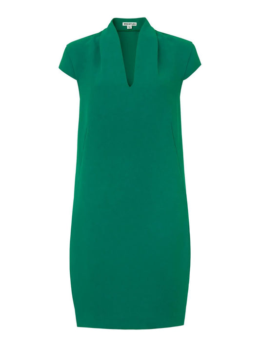WHISTLES Paige V Neck Crepe Shift Dress Green Cap Sleeve UK6 RRP120 BNWT