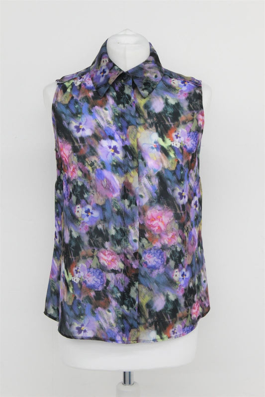 HOBBS Ladies Purple/Multi Highland Sleeveless Collared Blouse Top UK6 NEW