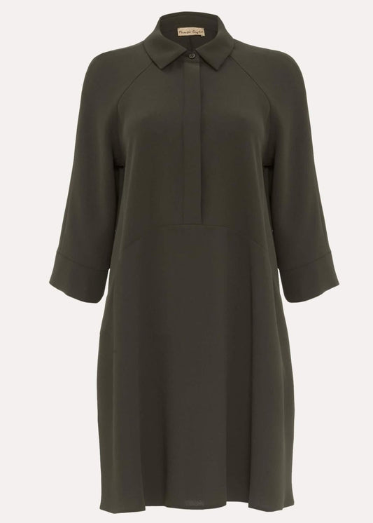 PHASE EIGHT Ladies Khaki Green Collared 3/4 Sleeve Bella Swing Dress UK14 BNWT