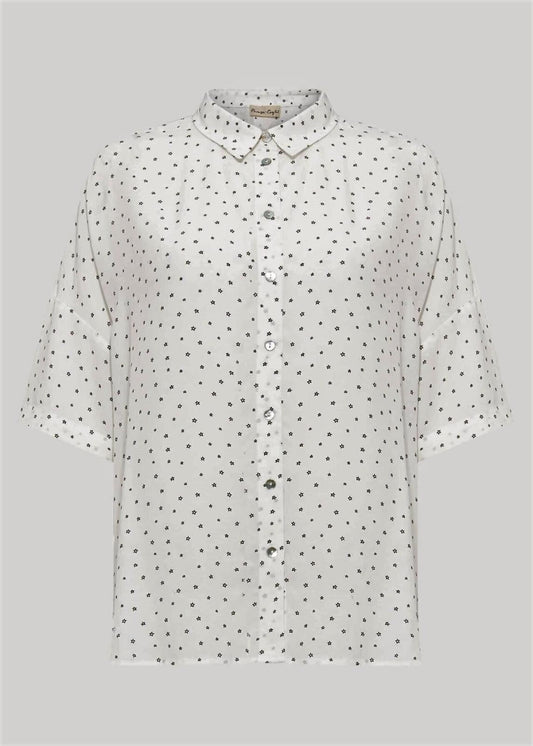PHASE EIGHT Ladies Ivory/Navy Blue Star Print Coleen Shirt Size UK16 BNWT