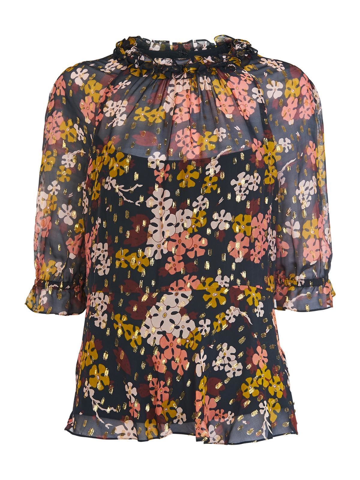 WHISTLES Ladies Black Clover Floral 3/4 Sleeve High Neck Top UK6 BNWT RRP129