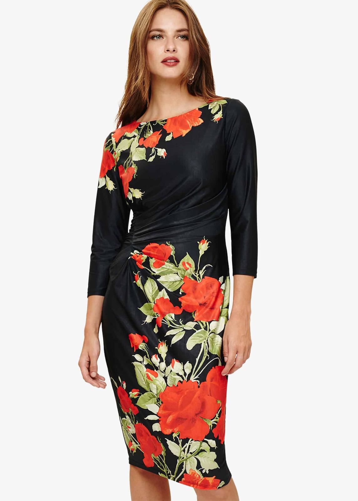 Phase Eight Grace Rose Sheath Knee Length Dress Black/Scarlet Size UK6 RRP99