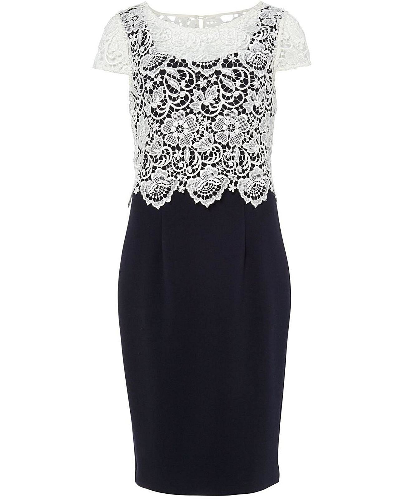 PHASE EIGHT Ladies Juno Cap Sleeve Lace Dress Navy Blue/Ivory UK12 NEW RRP150