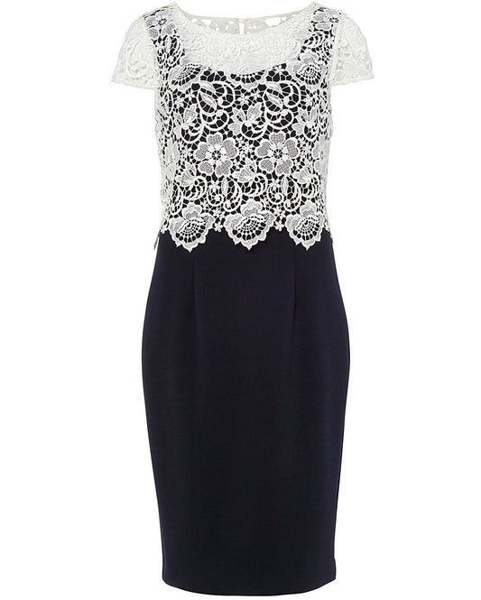PHASE EIGHT Ladies Juno Cap Sleeve Lace Dress Navy Blue/Ivory UK12 NEW RRP150