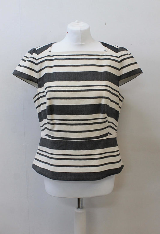 HOBBS Ladies Andara Black Pottery Square Neck Cotton Blend Top UK14 BNWT RRP89