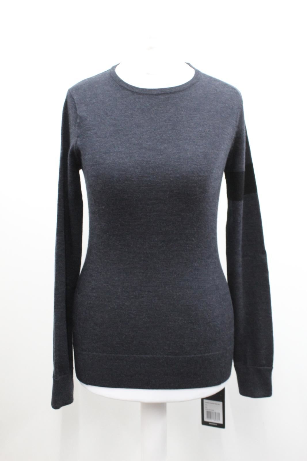 RAPHA Ladies Charcoal Merino Crew Neck Long Sleeve Hi-Vis Knit Jumper XXS BNWT