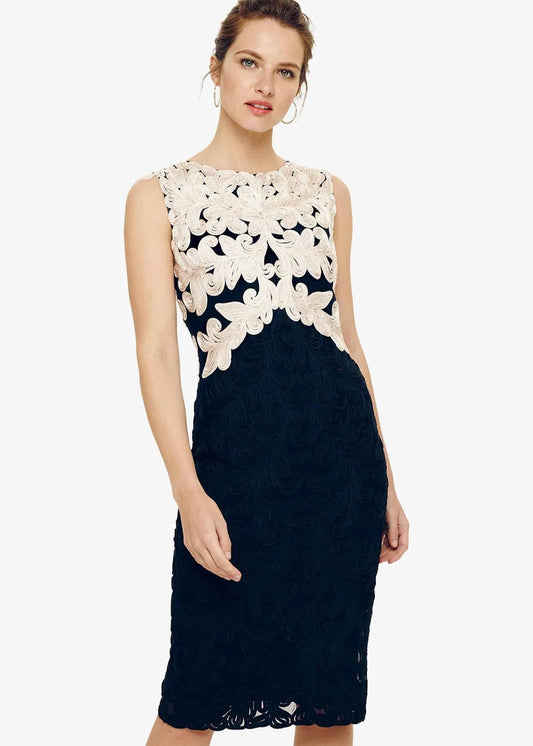 Phase Eight Countess Tapework Lace Sheath Dress Navy/Ivory Size UK8 RRP199