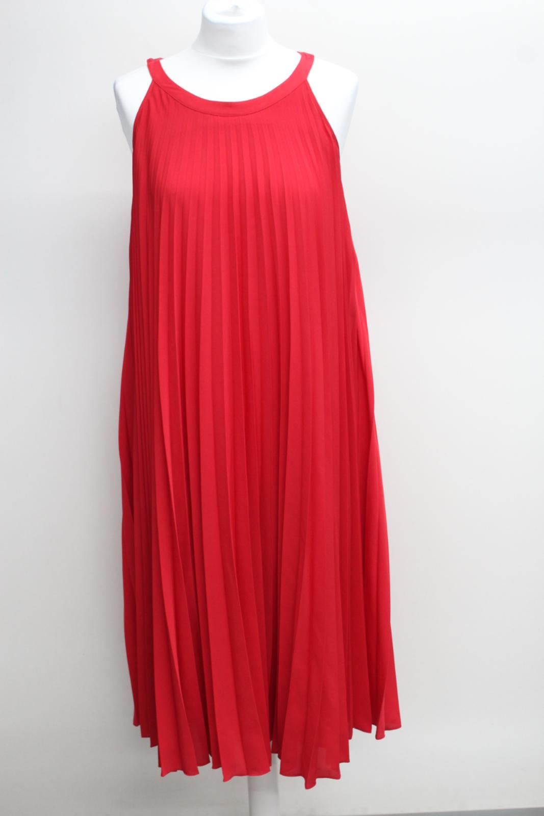 HOBBS Ladies Santiago Red Pleated Sleeveless Midi Dress UK10 BNWT RRP229