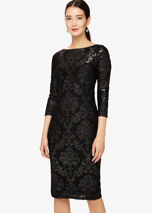 Phase Eight Petra Burnout Pencil Dress Black Size UK6 RRP110