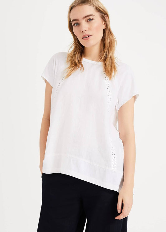 Phase Eight Melody Linen Scoop Neck Short Sleeve Blouse White Size UK12 RRP65