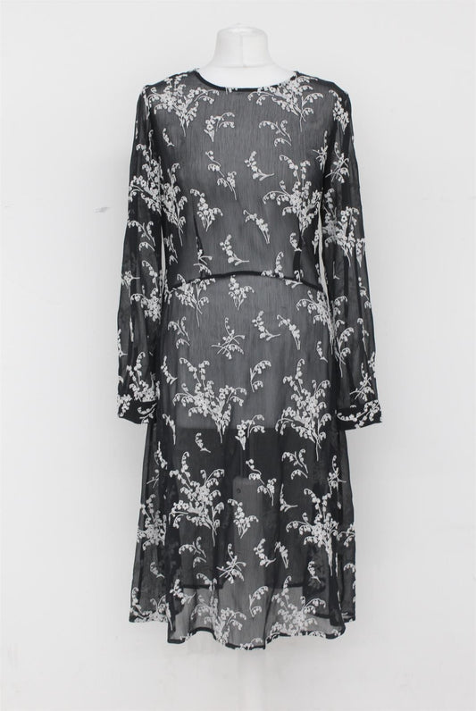 HOBBS Ladies Black/Ivory Semi-Sheer Lily Valley Embroidered Shift Dress UK10 NEW