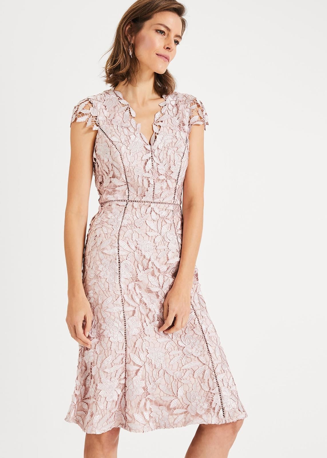 Phase Eight Amaya Lace Fit & Flare Dress Petal Pink Size UK8 RRP169