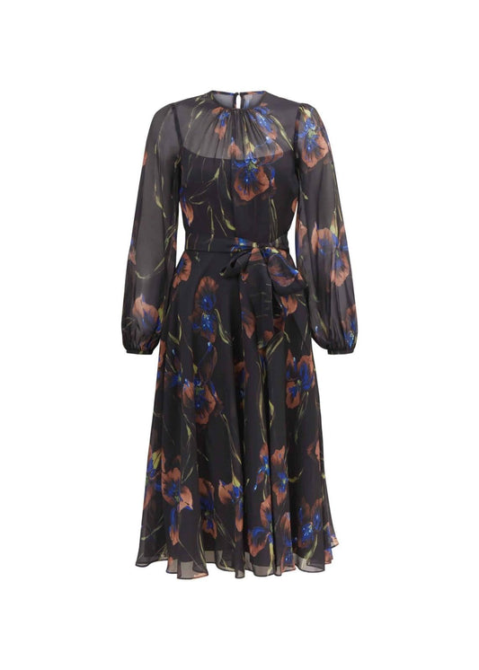 Hobbs Silk Tullia Fit & Flare Dress Black Multi Size UK6 RRP299