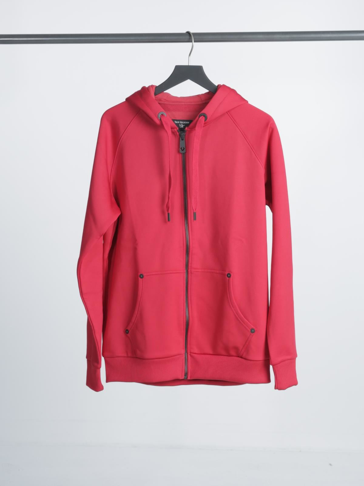 TRUE RELIGION Men's Ruby Red Studded Logo Zip Hooded Jumper L RRP159 BNWT