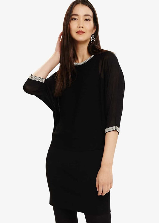 Phase Eight Becca Diamante Trim Sheer Jumper Dress Black Size UK10 RRP120