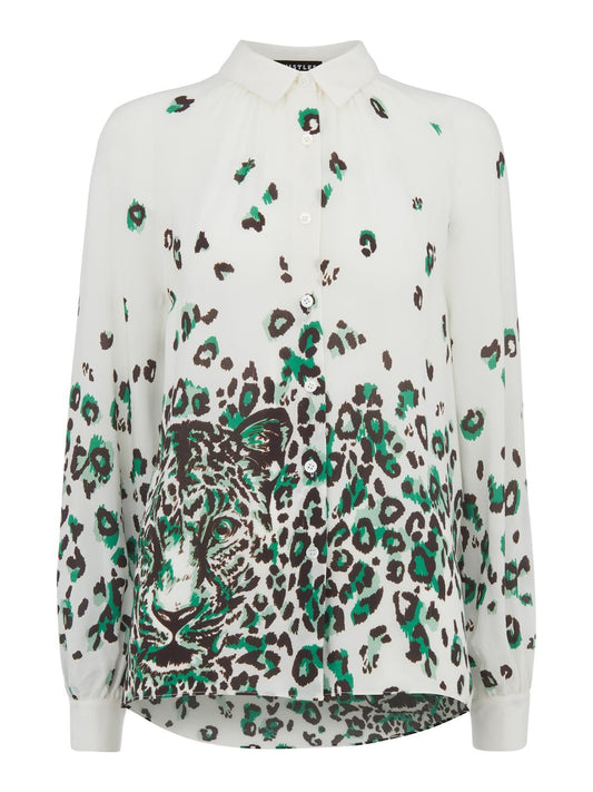 WHISTLES Ladies Leo White Leopard Print Long Sleeve Shirt UK4 BNWT RRP149