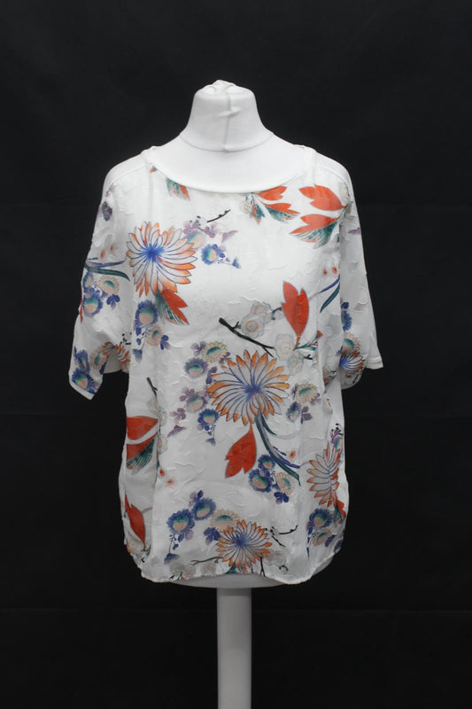 PHASE EIGHT Ladies Ivory Multi Floral Print Short Sleeve Ivana Top UK10 BNWT