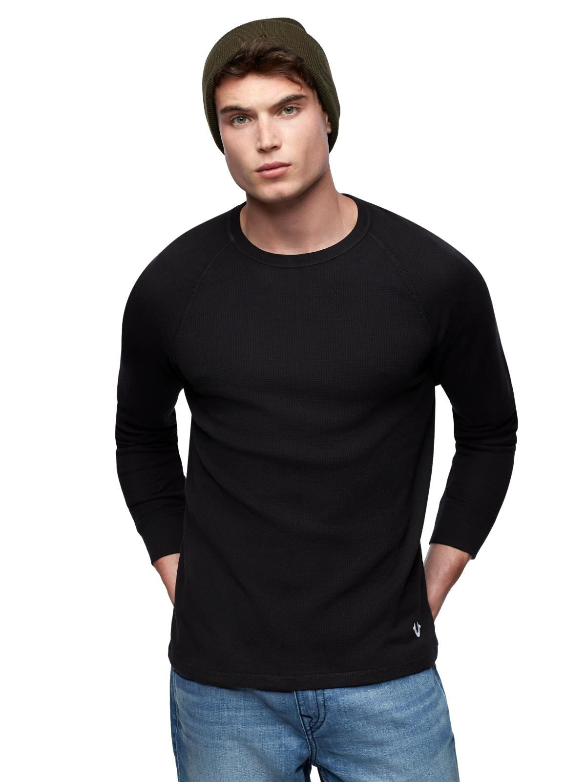 TRUE RELIGION Men's Thermal Raglan Crew Long Sleeve T-shirt S Black BNWT RRP119