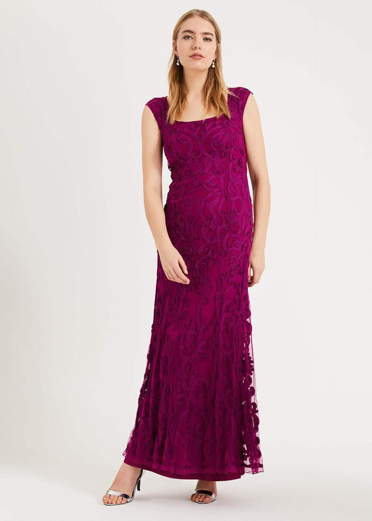 Phase Eight Abbie Tapework Lace Maxi Maxi Dress Magenta Size UK8 RRP350