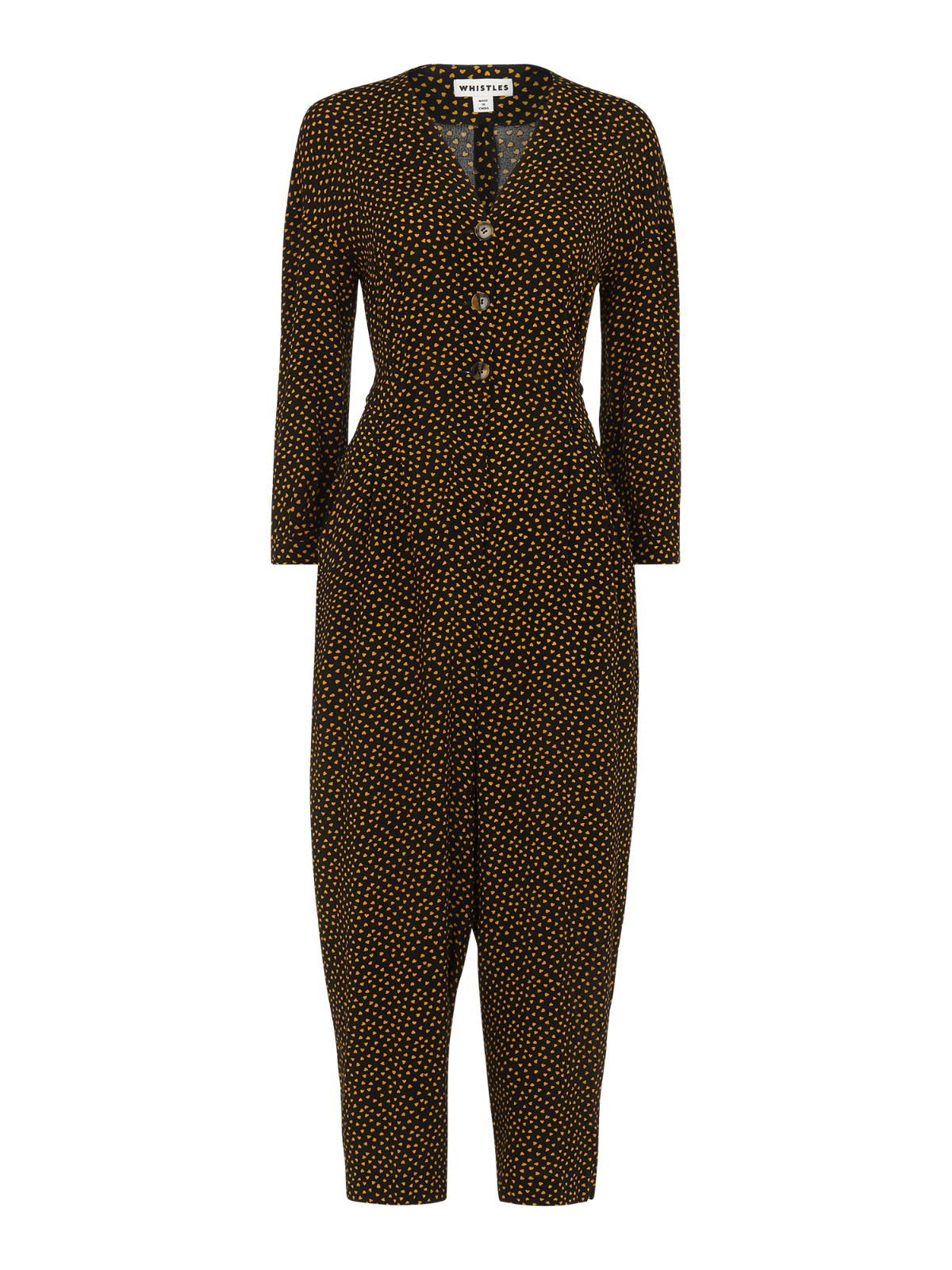 WHISTLES Ladies Black Confetti Yellow Heart V Neck Tie Jumpsuit UK6 BNWT RRP179