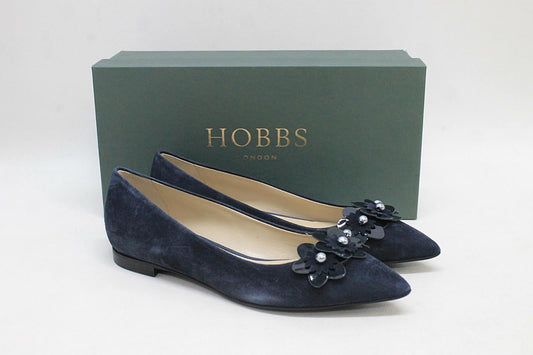 HOBBS Ladies Daisy Navy Suede Pointed Toes Flat Shoes UK3 EU36 NEW RRP139