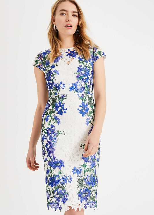 Phase Eight Kyra Floral Lace Sheath Dress Ivory/Multi Size UK10 RRP130
