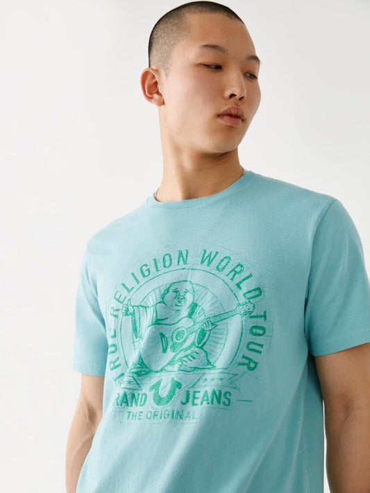 TRUE RELIGION Men's Scribble Buddha Short Sleeve Mint Blue T-Shirt M RRP79 BNWT