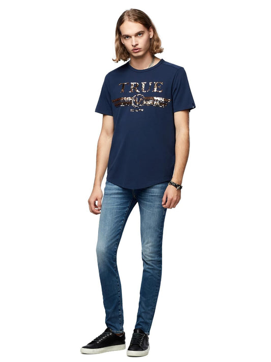 TRUE RELIGION Men's Navy Blue Crew Single Endquin Logo T-shirt XL RRP65 BNWT