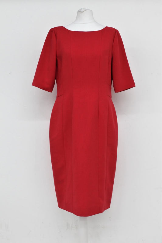 HOBBS Ladies Poppy Red Knee Length Tailor Fit Megan Dress UK12 NEW RRP139