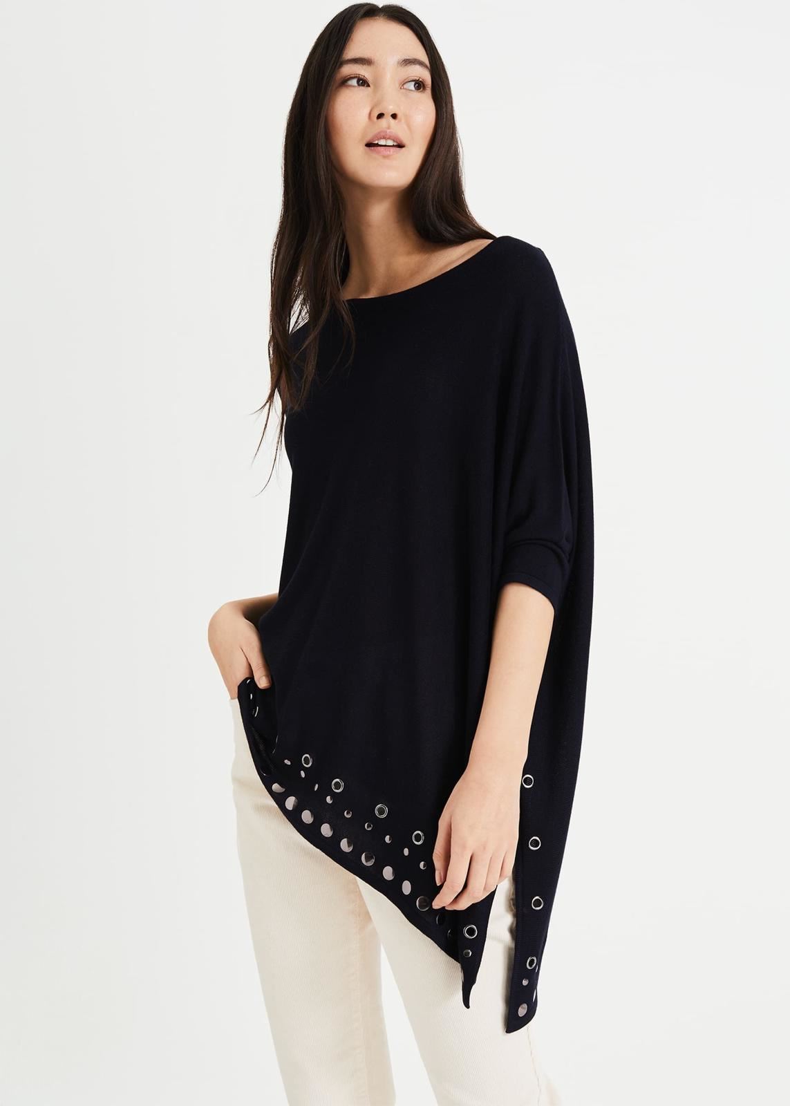 Phase Eight Bobbi Stud Knit 3/4 Sleeve Boat Neck Jumper Navy XS RRP79