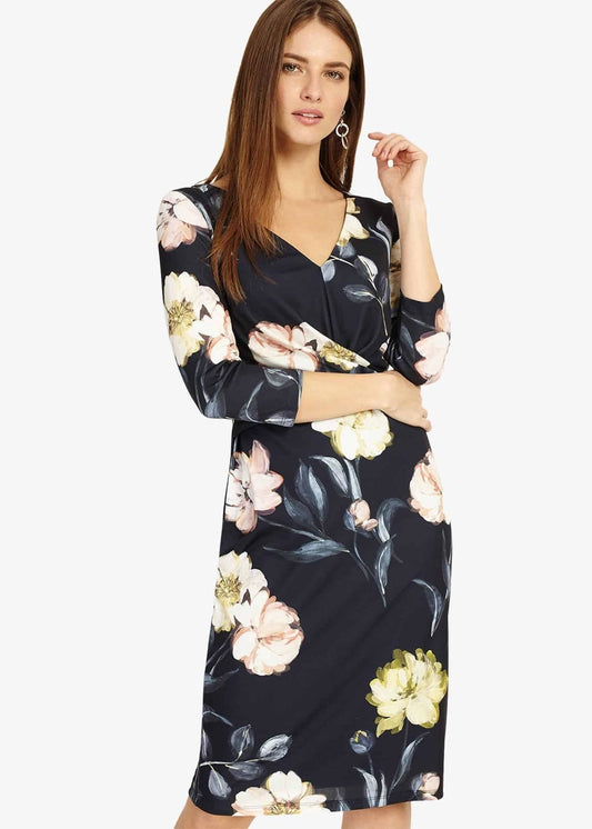 Phase Eight Marina Floral Pencil Dress Navy Size UK8 RRP99