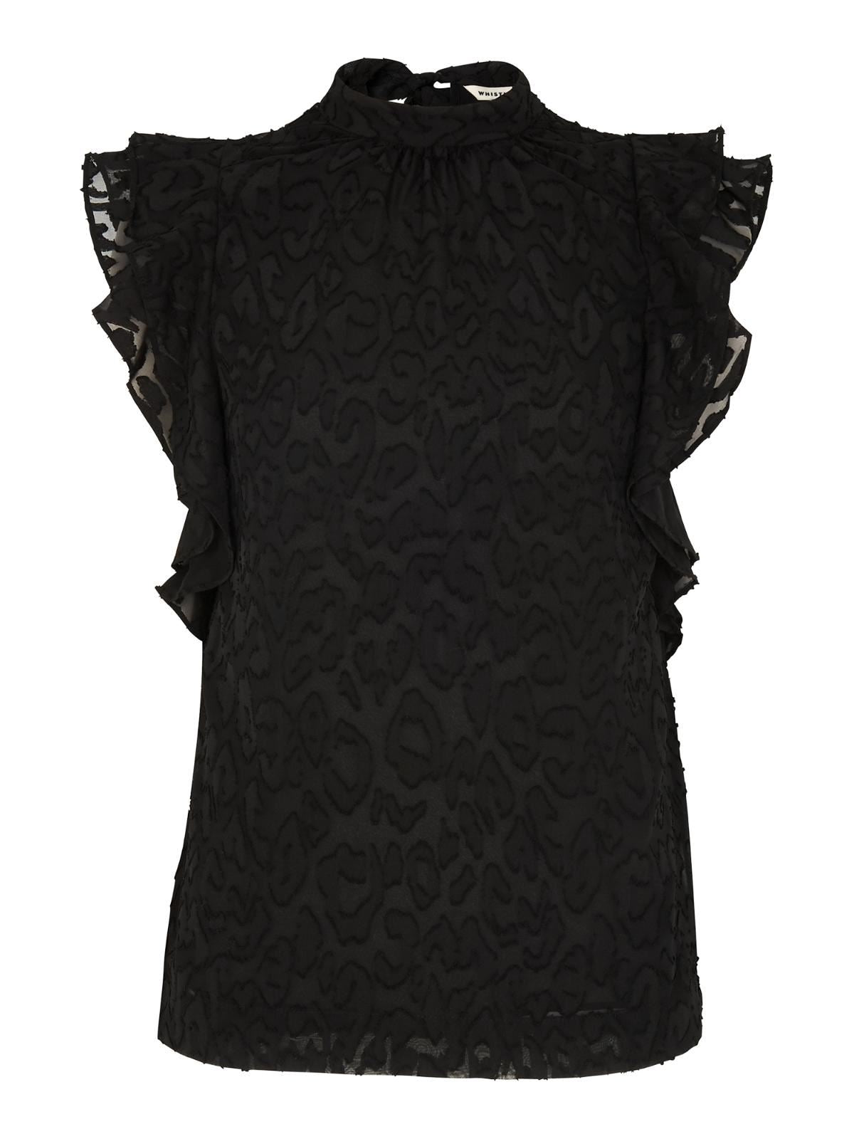 WHISTLES Ladies Black Frilled Tie Back Animal Print Devore Top UK8 RRP129 BNWT