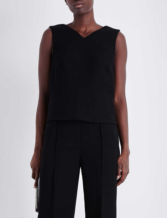 WHISTLES Ladies Black Spenser Crepe Sleeveless V Neck Top UK12 BNWT RRP130