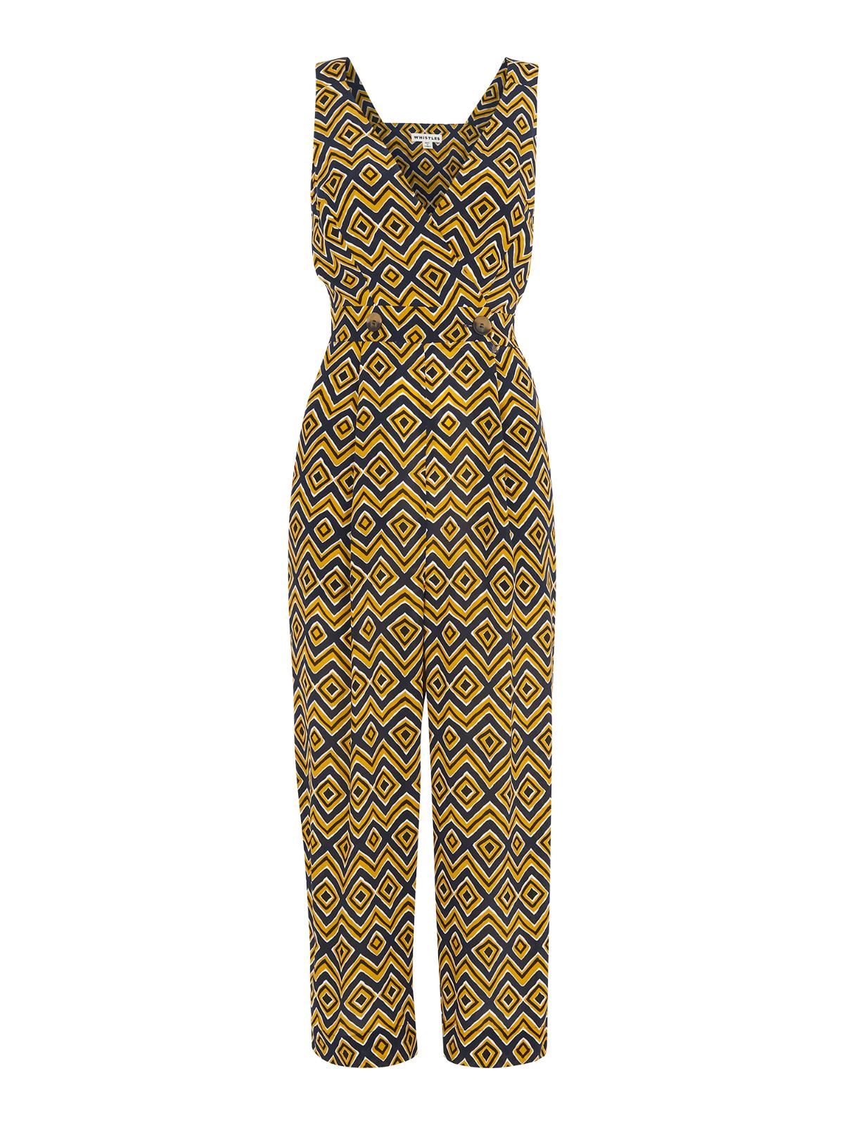 WHISTLES Ladies Yellow Zig Zag Lara Button Sleeveless Jumpsuit UK16 BNWT RRP139