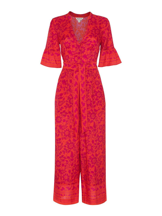 WHISTLES Ladies Henna Print Tie Front Jumpsuit Pink/Multi UK6 BNWT RRP179