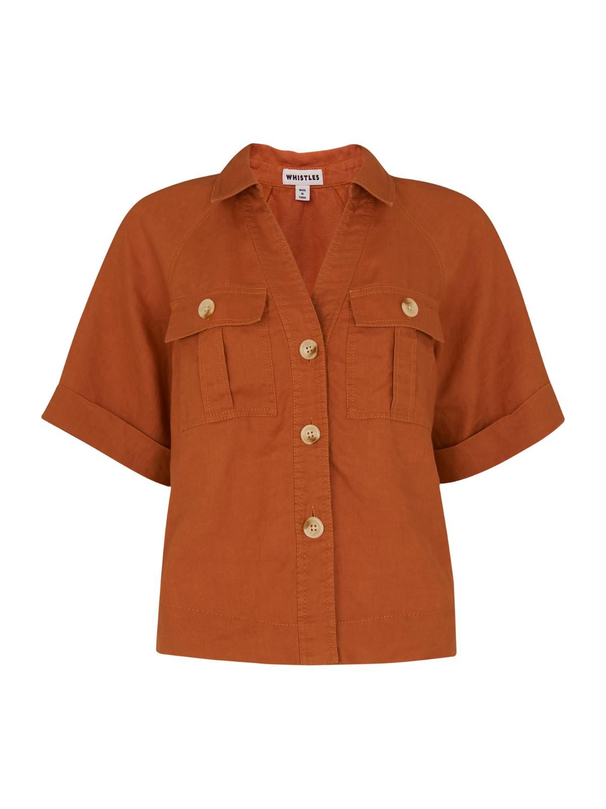 WHISTLES Ladies Rust Orange Linen Eldora Pocket Collared Shirt UK10 BNWT RRP95
