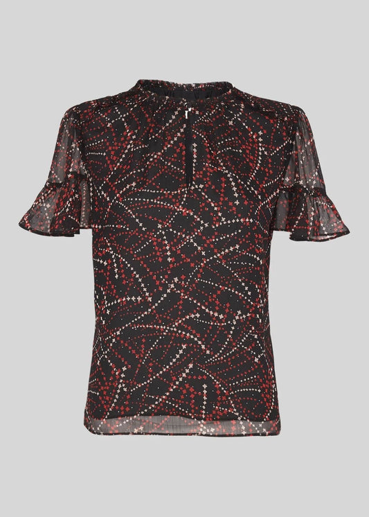 WHISTLES Ladies Black Multicolour Shooting Star Dobby Top UK10 RRP 99.00 BNWT