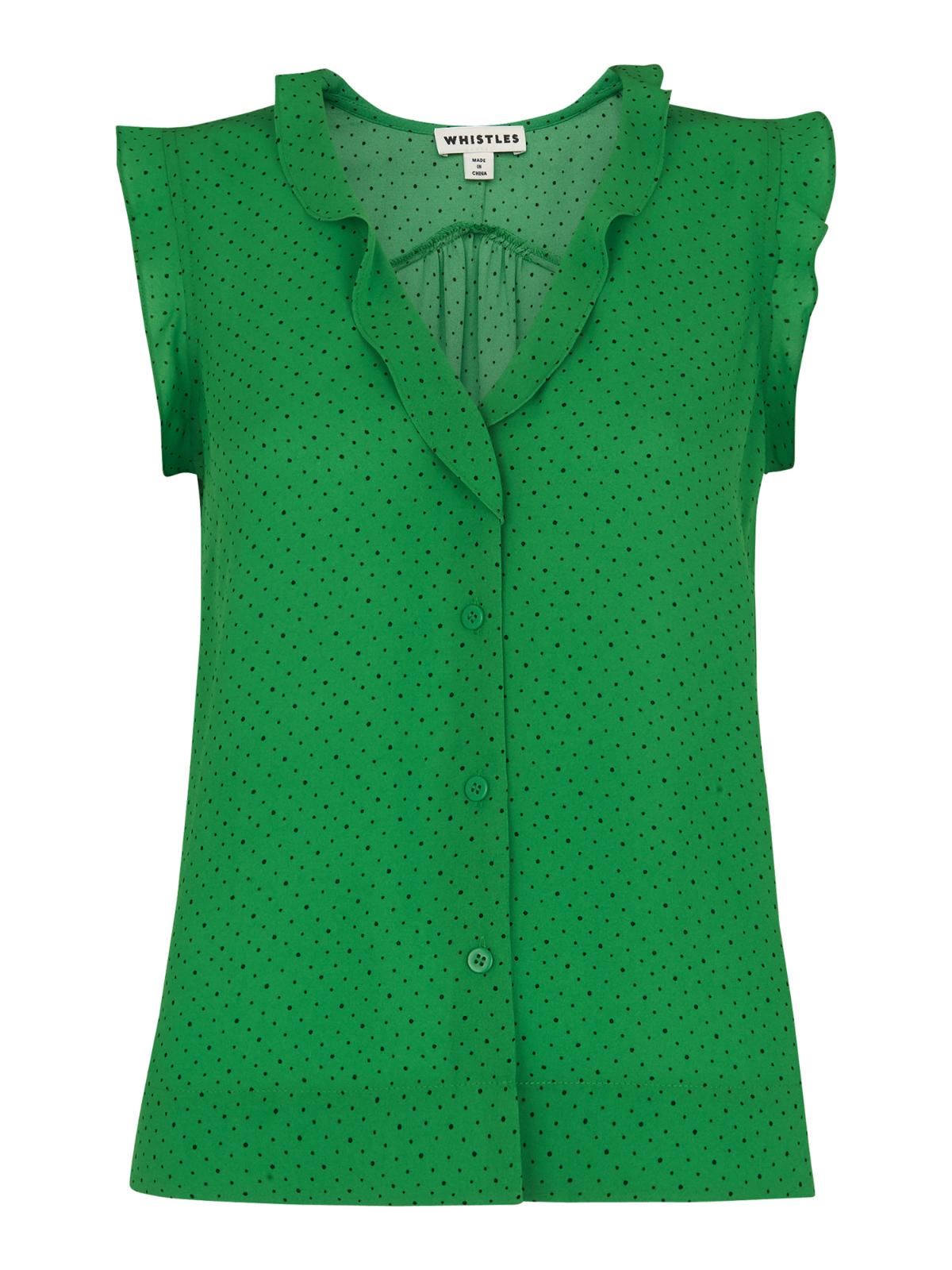 WHISTLES Ladies Green Multicolour Micro Spot Emily Frill Top UK6 RRP89 BNWT